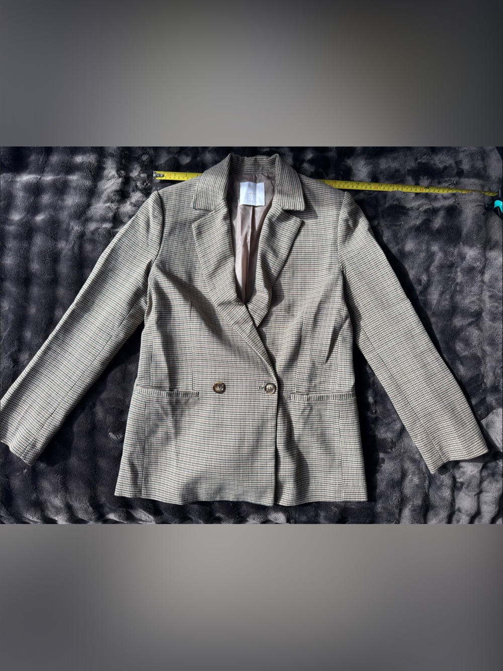 Mango Beige Houndstooth Double-Breasted Women's Blazer
